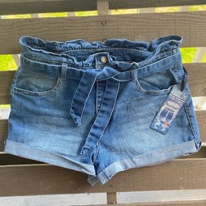 Denim paper bag high waist shorts